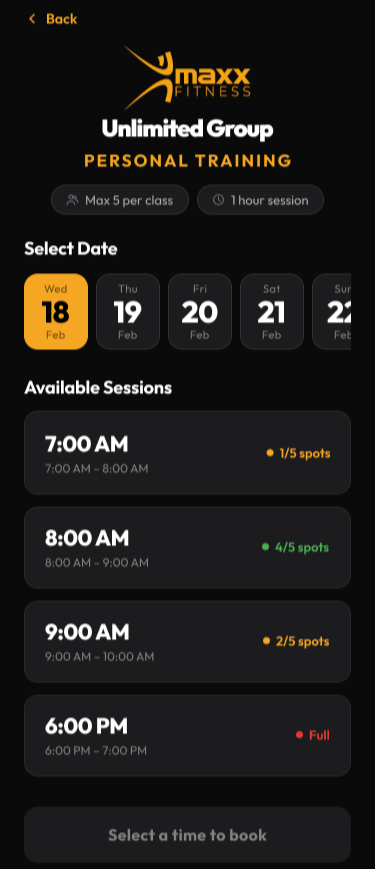 MaxxFitness app screen 2